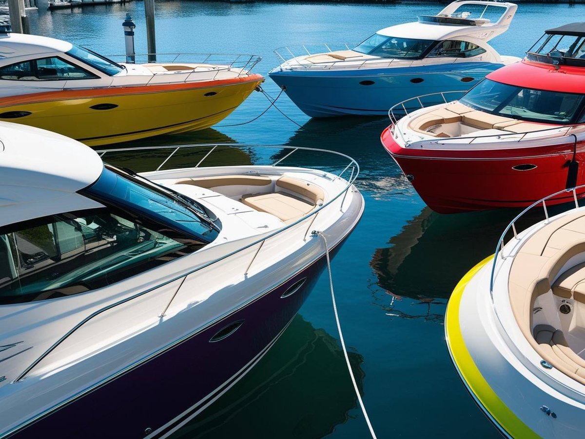 5 power boats side by side that are all different colors