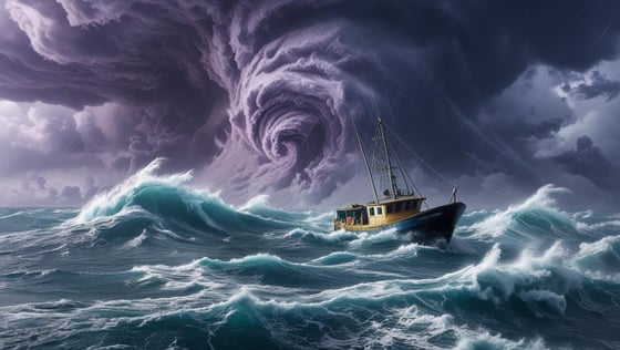 Boat being chased by a hurrican