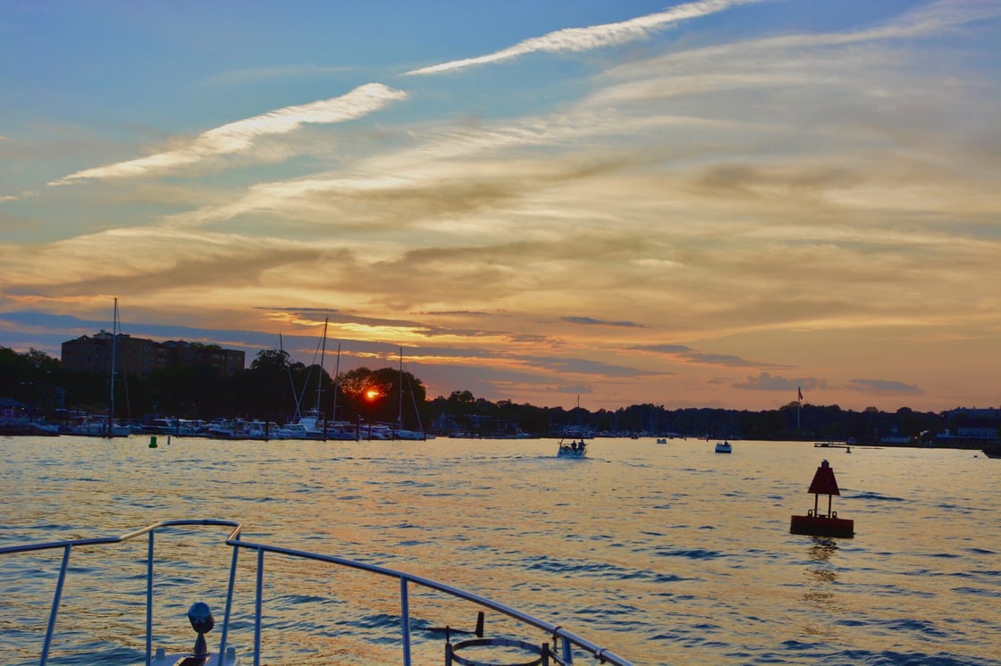 Entering Mamaroneck Harbor NY at Sunset Davis Gaynes