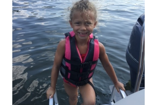 Gracie loving Poppas boat!