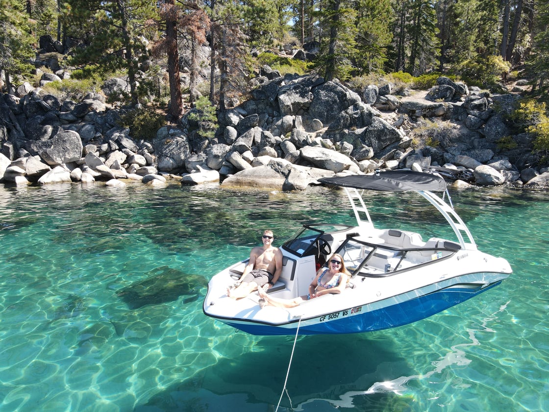 Here is a photo of my wife and I enjoying a quiet cove on the crystal clear water of Lake Tahoe Pete Banks