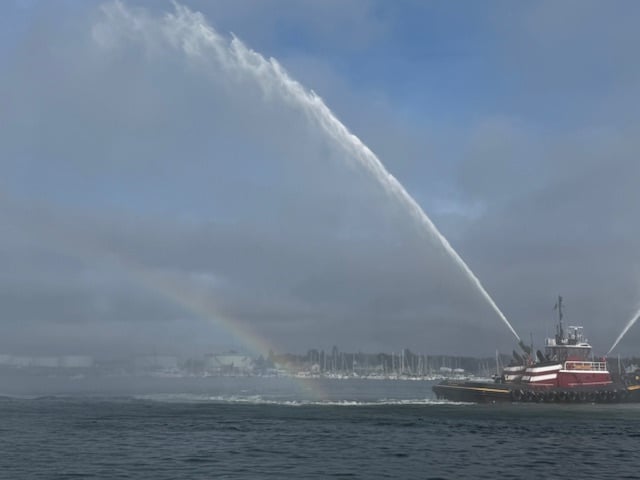 Man made rainbow in Portland, Maine harbor