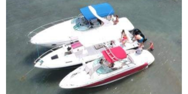 Old photo of a raft up on the Niagara River