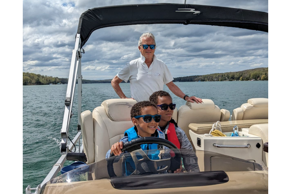 Proud Grandpa teaching the next generation to love boating. Your doing great Alexander and Frank!