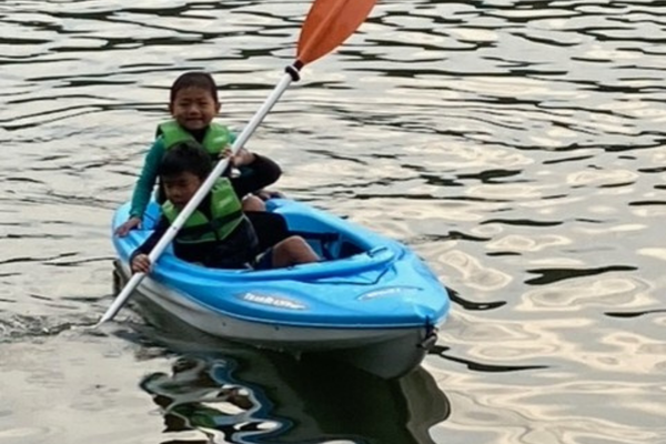 Grandsons Samuel and Josiah enjoying the lake!